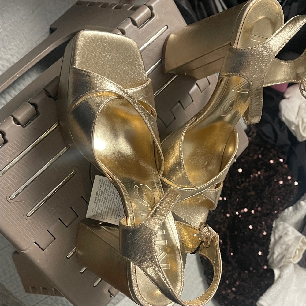 Mango Shimmering Gold Platform Sandals